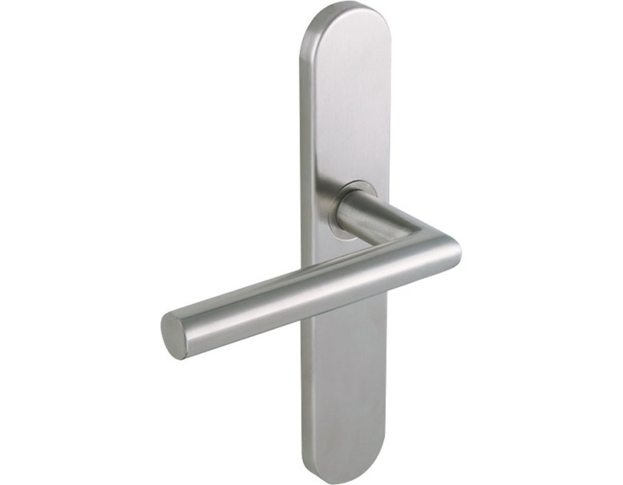 Ensemble sur plaque linox bec-de-cane forme L angle vif