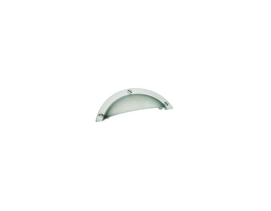 Poignée de meuble coquille, finition acier, entraxe 64 mm, en 92 x 33 mm